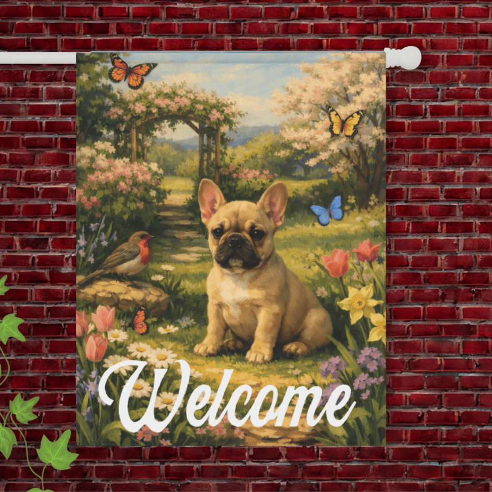 Puppy Fawn Frenchie Garden Butterflies Yard Flag 24.5'' × 32''
