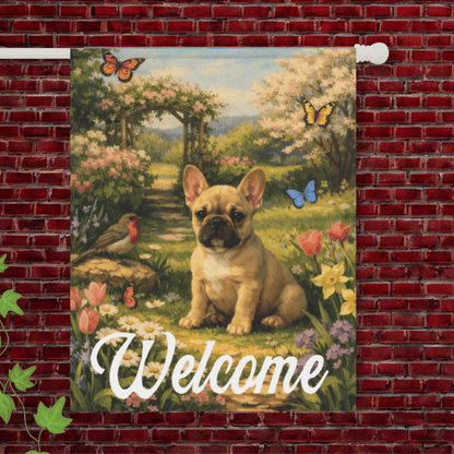 Puppy Fawn Frenchie Garden Butterflies Yard Flag 24.5'' × 32''