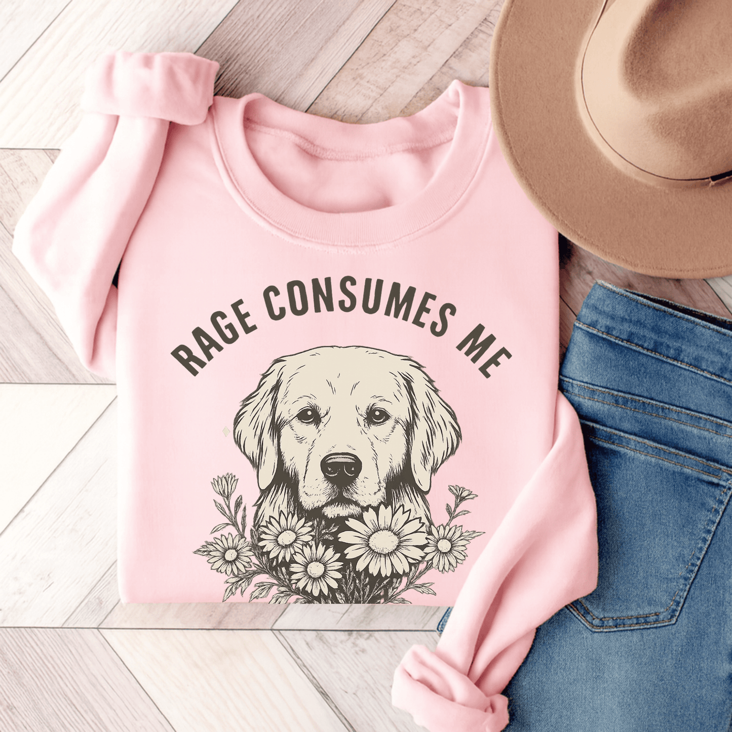 Rage Golden Retriever Unisex Sweatshirt Light Pink