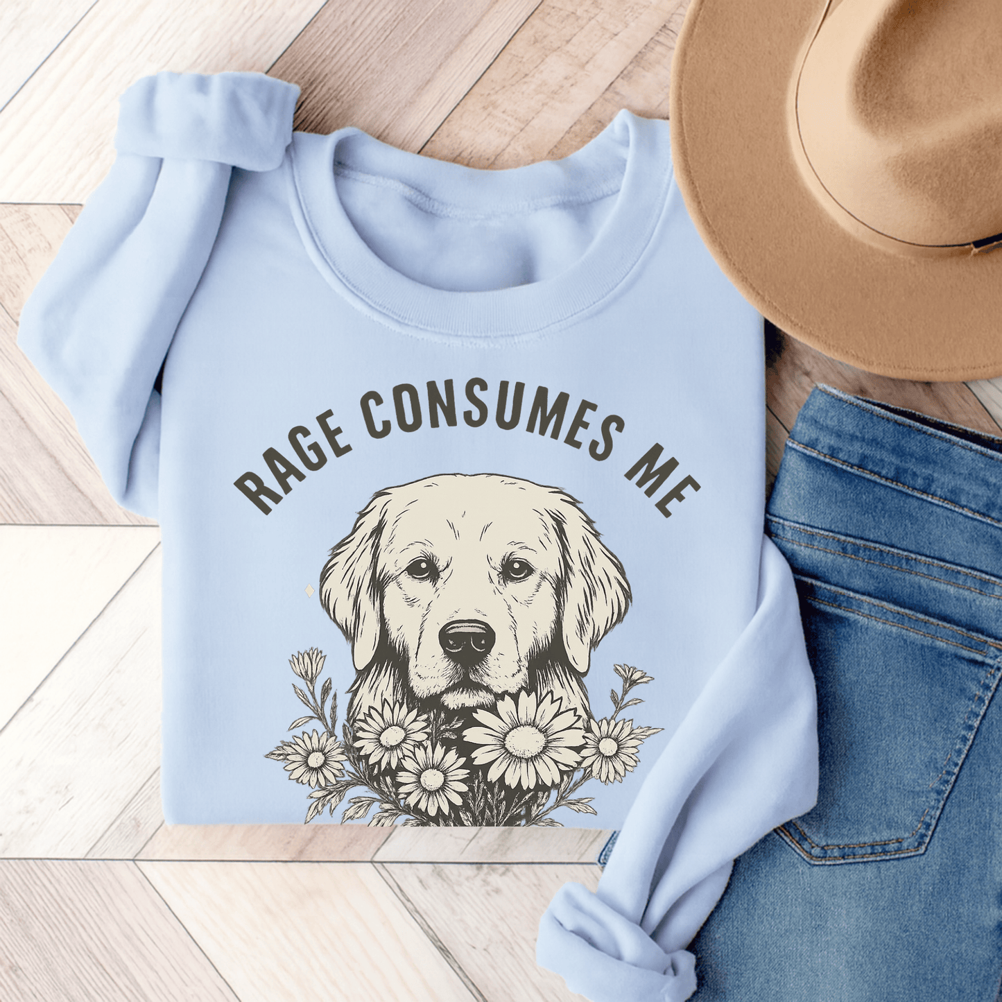 Rage Golden Retriever Unisex Sweatshirt Light Blue