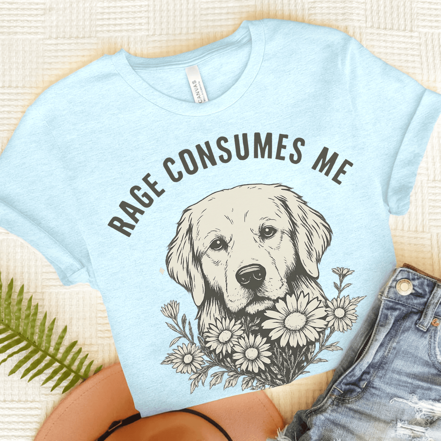 Rage Golden Retriever Unisex TShirt Heather Ice Blue