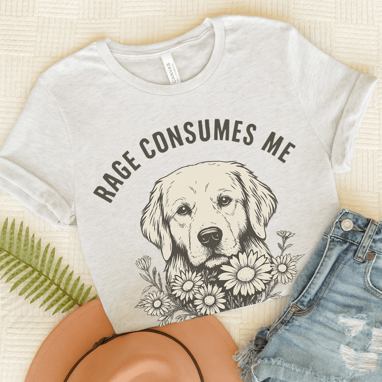 Rage Golden Retriever Unisex TShirt Ash