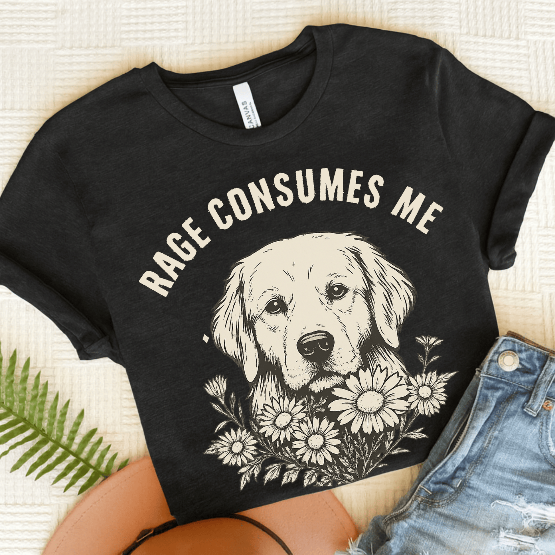 Rage Golden Retriever Unisex TShirt Dark Grey Heather