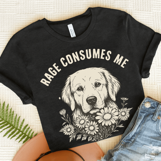 Rage Golden Retriever Unisex TShirt Dark Grey Heather