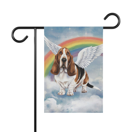 Printify Home Decor 12'' × 18'' Rainbow Bridge Basset Hound, Loss of Pet Garden Flag, Front Yard Spring Decor, Grieving Dog Memorial