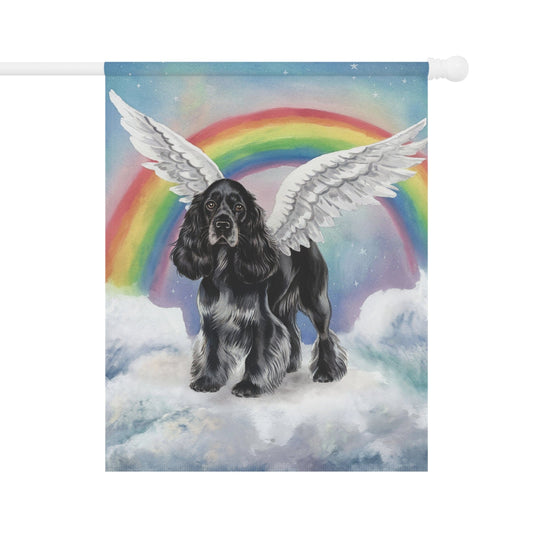 Printify Home Decor 24.5'' × 32'' Rainbow Bridge Black Cocker Spaniel, Loss of Pet Garden Flag, Yard Spring Decor