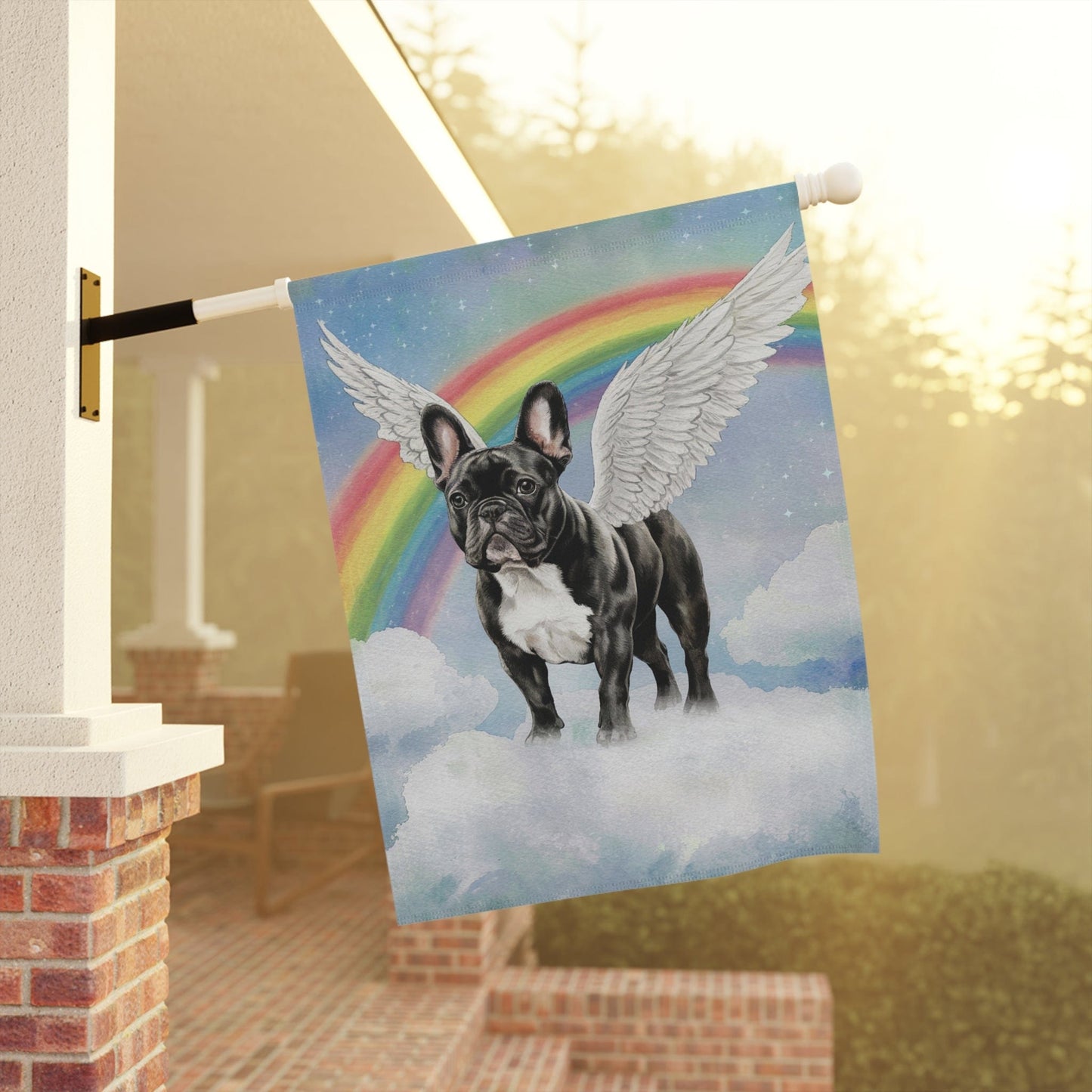 Printify Home Decor Rainbow Bridge Black French Bulldog, Loss of Pet Garden Flag, Yard Spring Decor, Grieving Dog Memorial