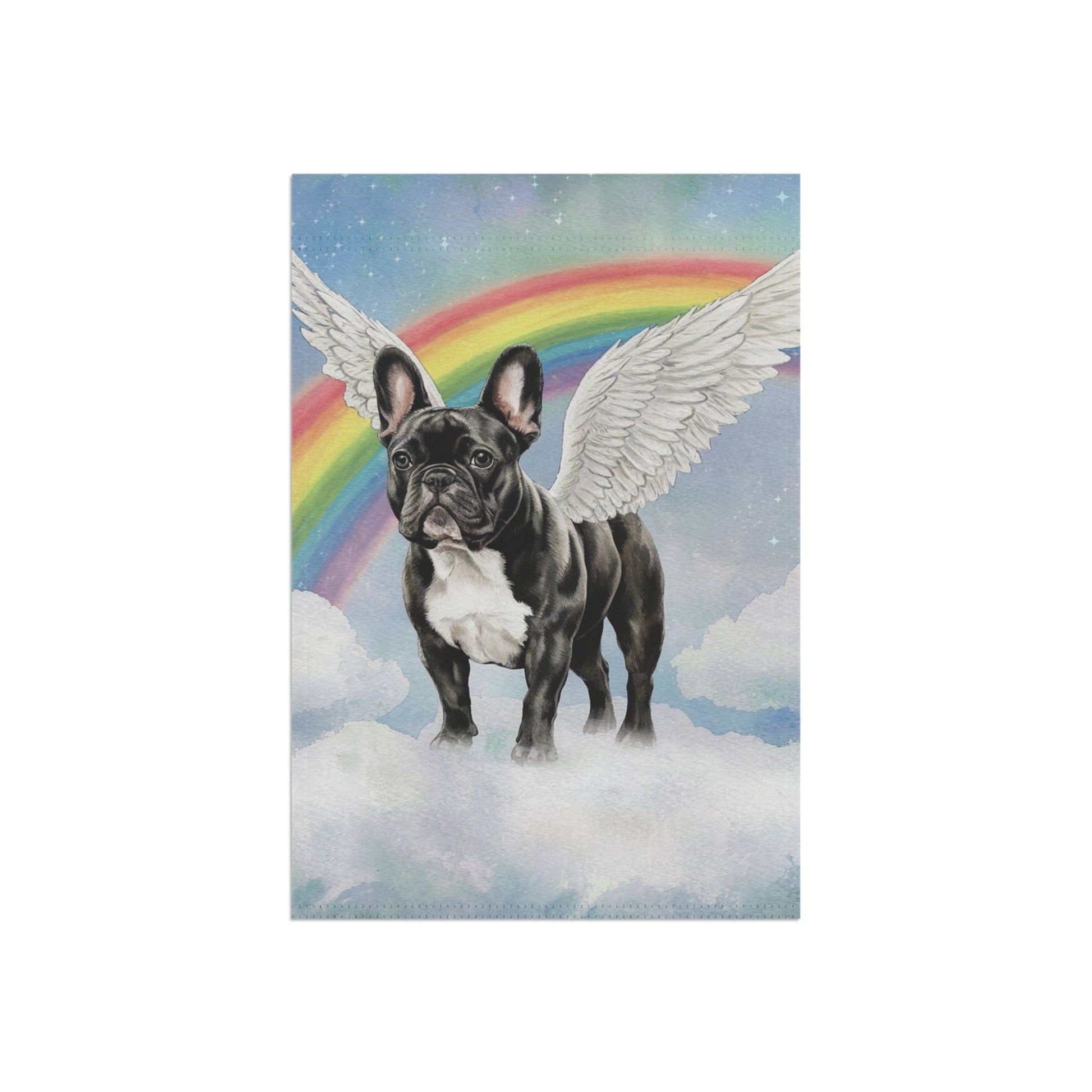 Printify Home Decor Rainbow Bridge Black French Bulldog, Loss of Pet Garden Flag, Yard Spring Decor, Grieving Dog Memorial