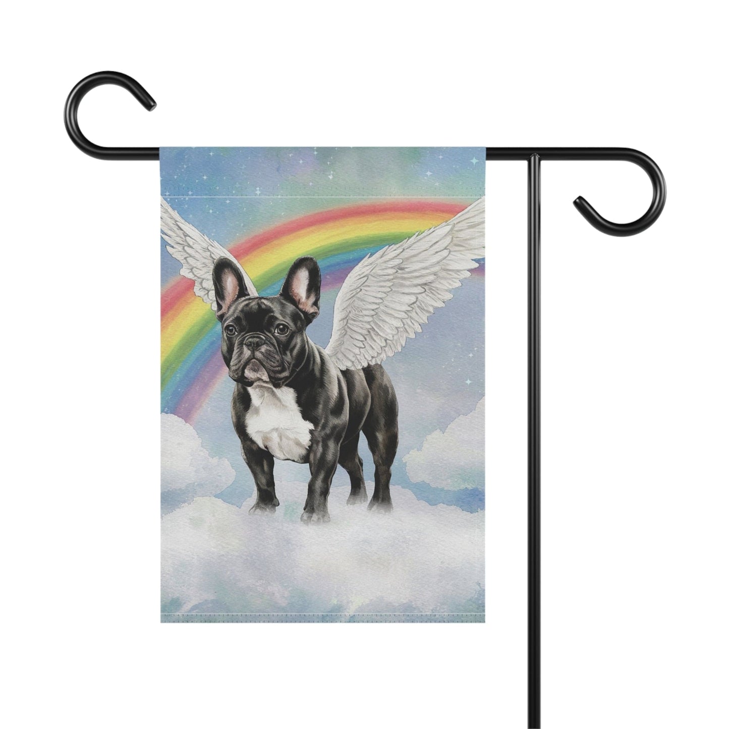 Printify Home Decor Rainbow Bridge Black French Bulldog, Loss of Pet Garden Flag, Yard Spring Decor, Grieving Dog Memorial