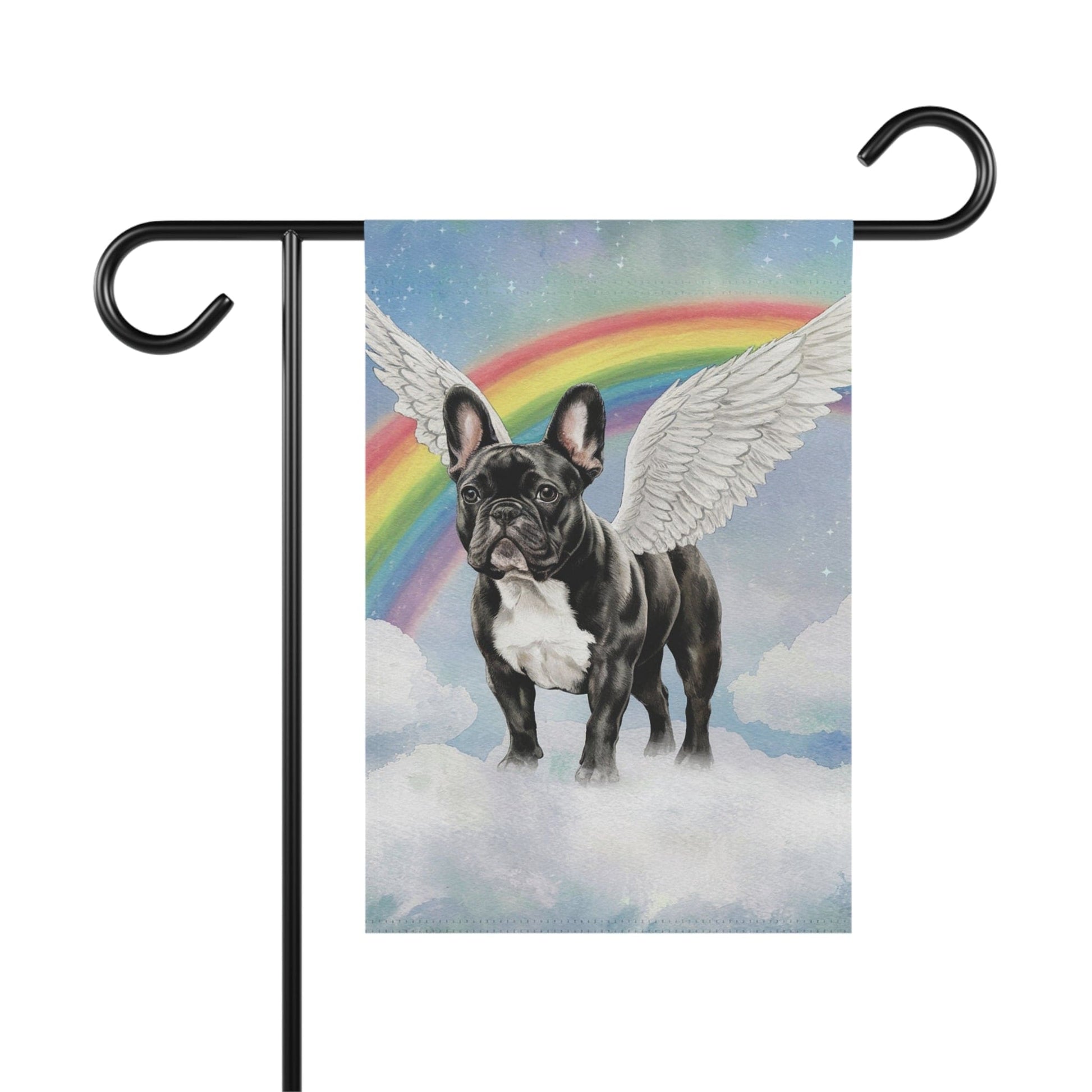 Printify Home Decor 12'' × 18'' Rainbow Bridge Black French Bulldog, Loss of Pet Garden Flag, Yard Spring Decor, Grieving Dog Memorial