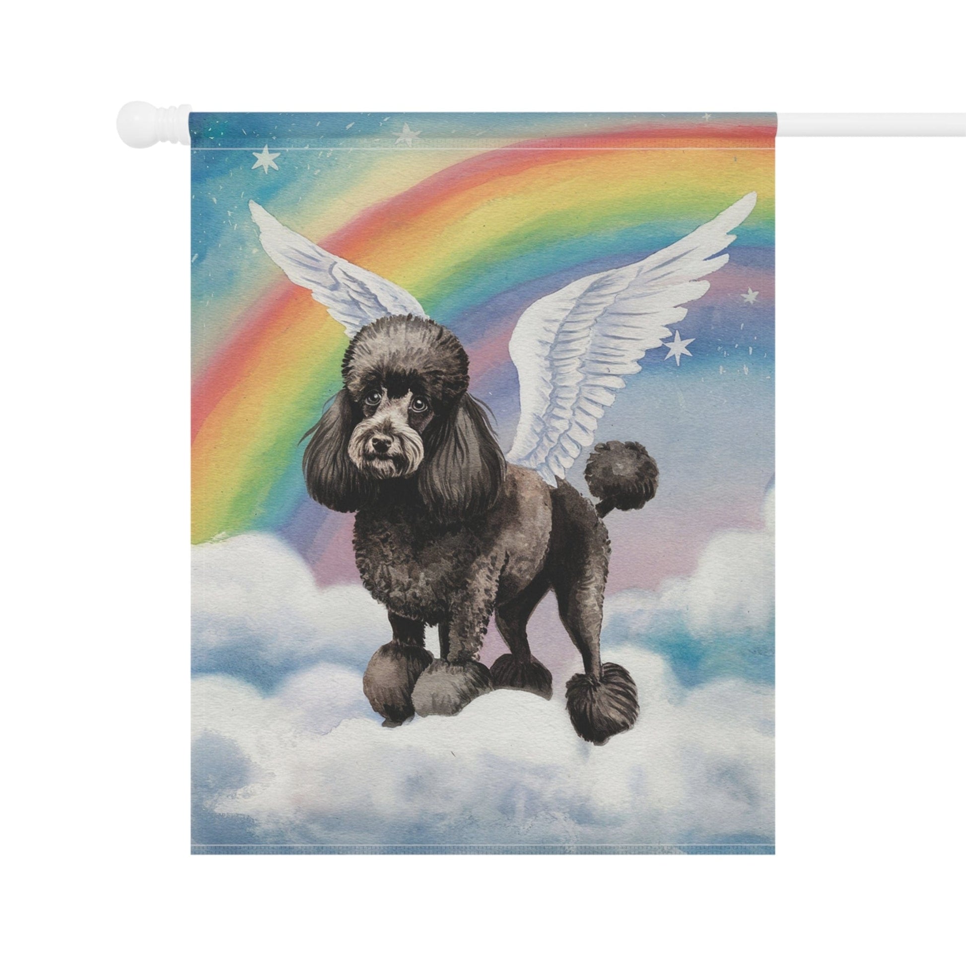 Printify Home Decor Rainbow Bridge Black French Poodle, Loss of Pet Garden Flag, Yard Spring Decor, Grieving Gardener Gift