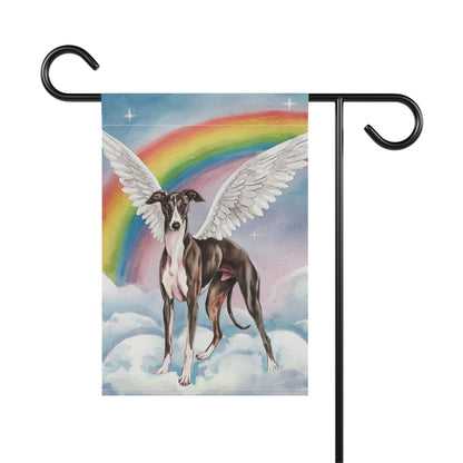 Printify Home Decor Rainbow Bridge Black Greyhound, Loss of Pet Garden Flag, Yard Spring Decor, Grieving Dog Memorial