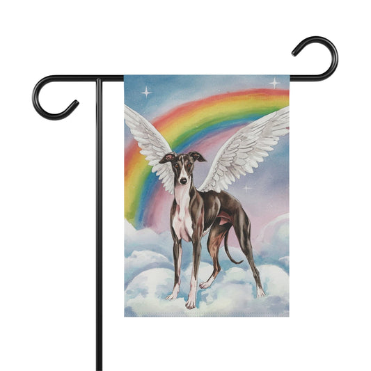 Printify Home Decor 12'' × 18'' Rainbow Bridge Black Greyhound, Loss of Pet Garden Flag, Yard Spring Decor, Grieving Dog Memorial