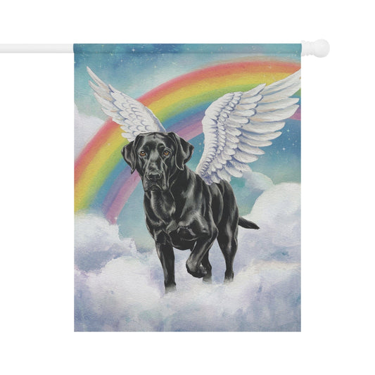 Printify Home Decor 24.5'' × 32'' Rainbow Bridge Black Labrador, Loss of Pet Garden Flag, Yard Spring Decor, Grieving Dog Memorial
