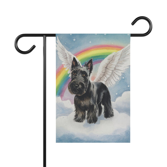 Printify Home Decor 12'' × 18'' Rainbow Bridge Black Scottie, Scottish Terrier, Loss of Pet Garden Flag, Dog Memorial Grieving