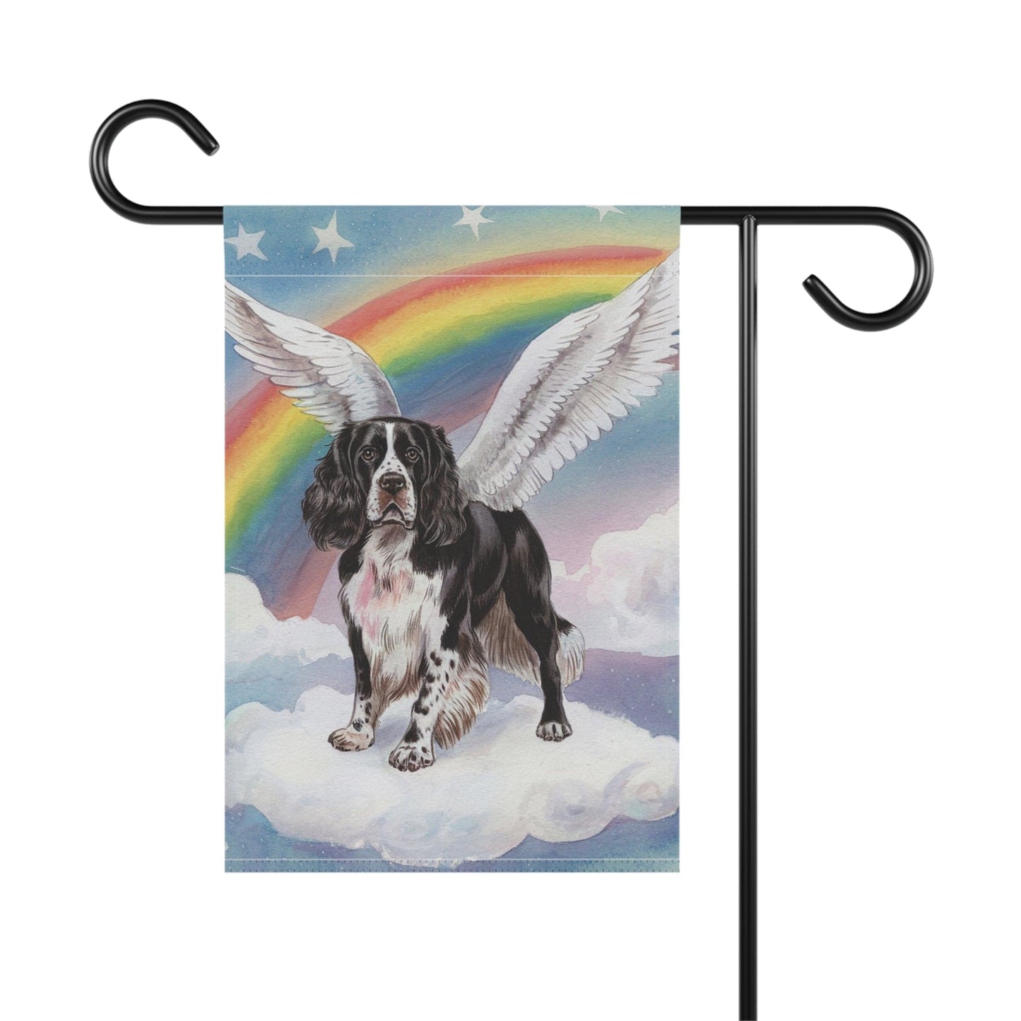 Printify Home Decor Rainbow Bridge Black Springer Spaniel, Pet Memorial Garden Flag, Front Yard Spring Decor