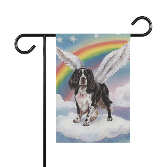 Printify Home Decor 12'' × 18'' Rainbow Bridge Black Springer Spaniel, Pet Memorial Garden Flag, Front Yard Spring Decor