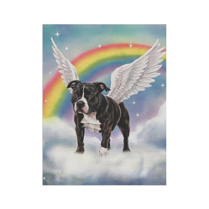 Printify Home Decor Rainbow Bridge Black Staffordshire Bull Terrier, Loss of Pet Garden Flag, Yard Decor, Grieving Gardener