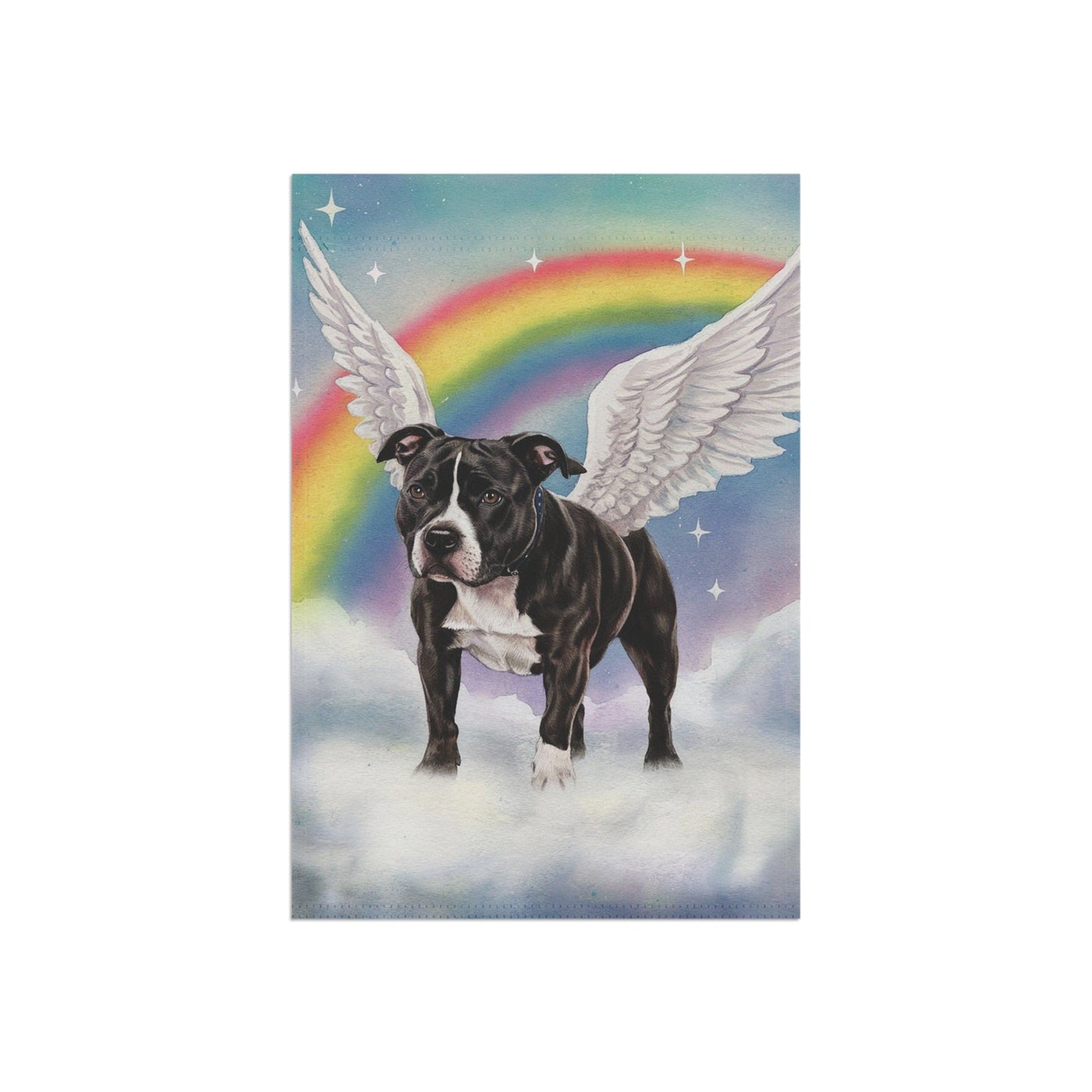 Printify Home Decor Rainbow Bridge Black Staffordshire Bull Terrier, Loss of Pet Garden Flag, Yard Decor, Grieving Gardener