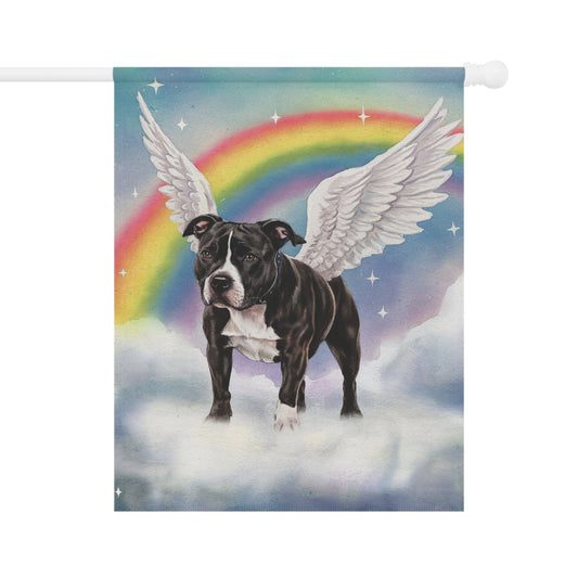 Printify Home Decor 24.5'' × 32'' Rainbow Bridge Black Staffordshire Bull Terrier, Loss of Pet Garden Flag, Yard Decor, Grieving Gardener