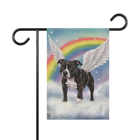 Printify Home Decor 12'' × 18'' Rainbow Bridge Black Staffordshire Bull Terrier, Loss of Pet Garden Flag, Yard Decor, Grieving Gardener