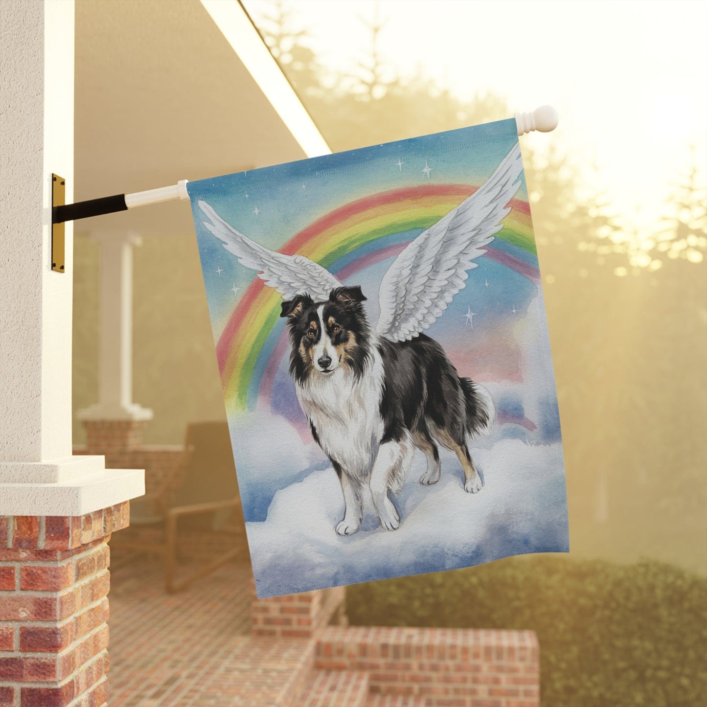 Printify Home Decor Rainbow Bridge Border Collie, Loss of Pet Garden Flag, Yard Decor, Grieving Gardener Dog Memorial Gift