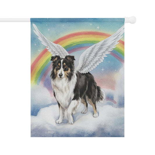 Rainbow Bridge Border Collie, Loss of Pet Garden Flag, Yard Decor, Grieving Gardener Dog Memorial Gift 24.5'' × 32''