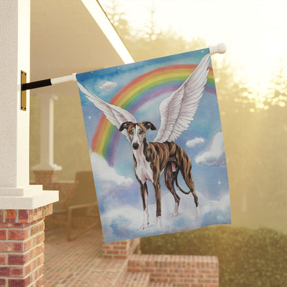 Printify Home Decor Rainbow Bridge Brindle Greyhound, Loss of Pet Garden Flag, Yard Spring Decor, Grieving Dog Memorial