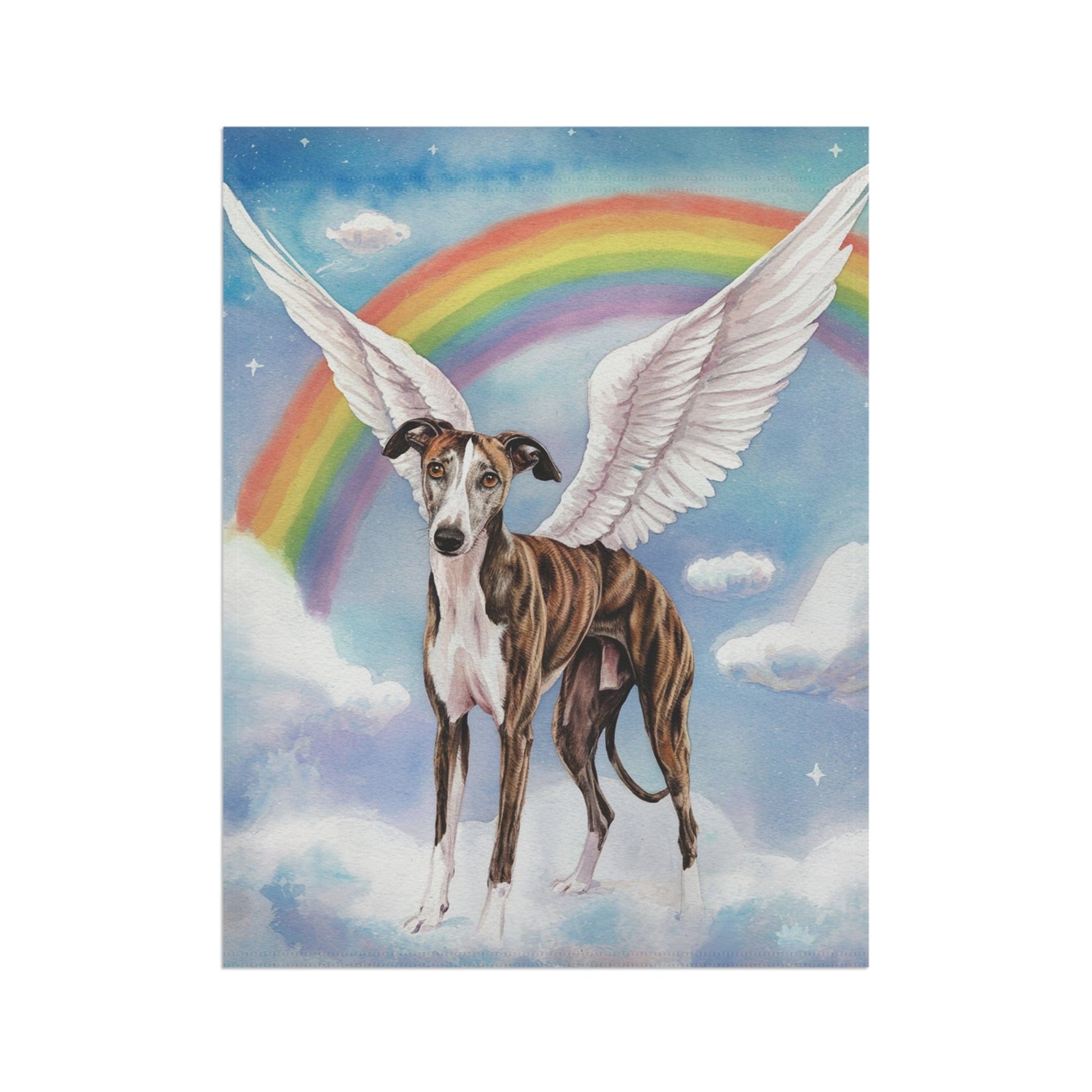 Printify Home Decor Rainbow Bridge Brindle Greyhound, Loss of Pet Garden Flag, Yard Spring Decor, Grieving Dog Memorial