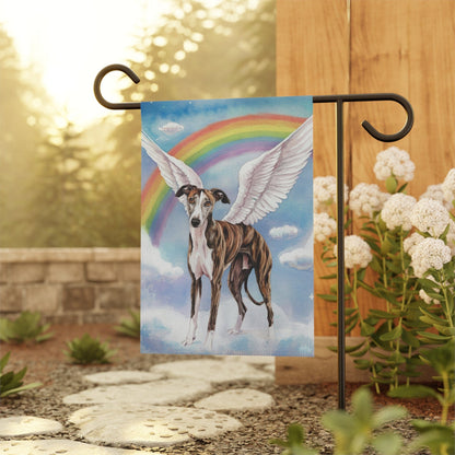 Printify Home Decor Rainbow Bridge Brindle Greyhound, Loss of Pet Garden Flag, Yard Spring Decor, Grieving Dog Memorial
