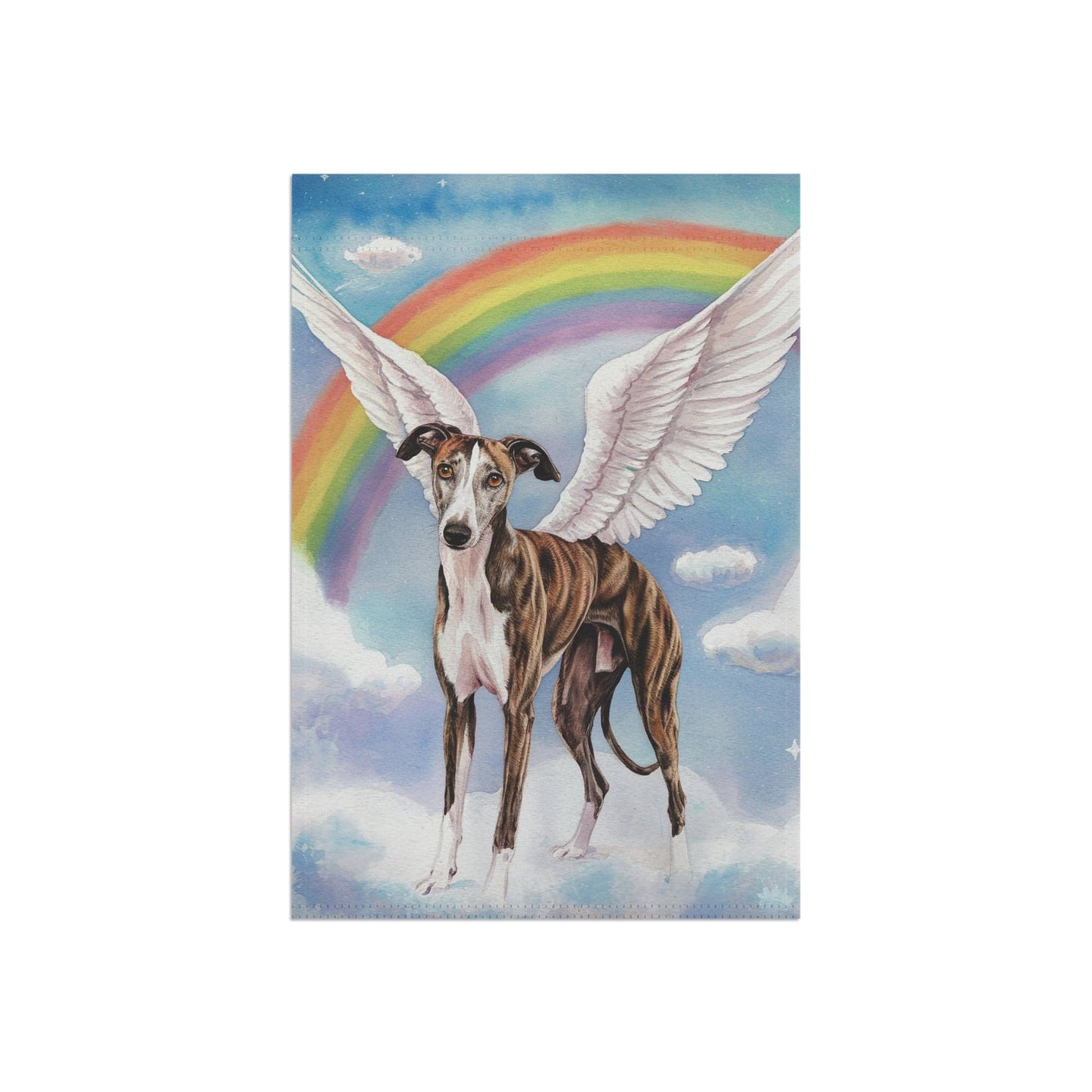 Printify Home Decor Rainbow Bridge Brindle Greyhound, Loss of Pet Garden Flag, Yard Spring Decor, Grieving Dog Memorial