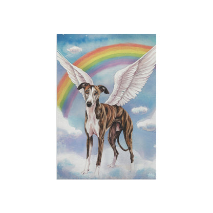 Printify Home Decor Rainbow Bridge Brindle Greyhound, Loss of Pet Garden Flag, Yard Spring Decor, Grieving Dog Memorial