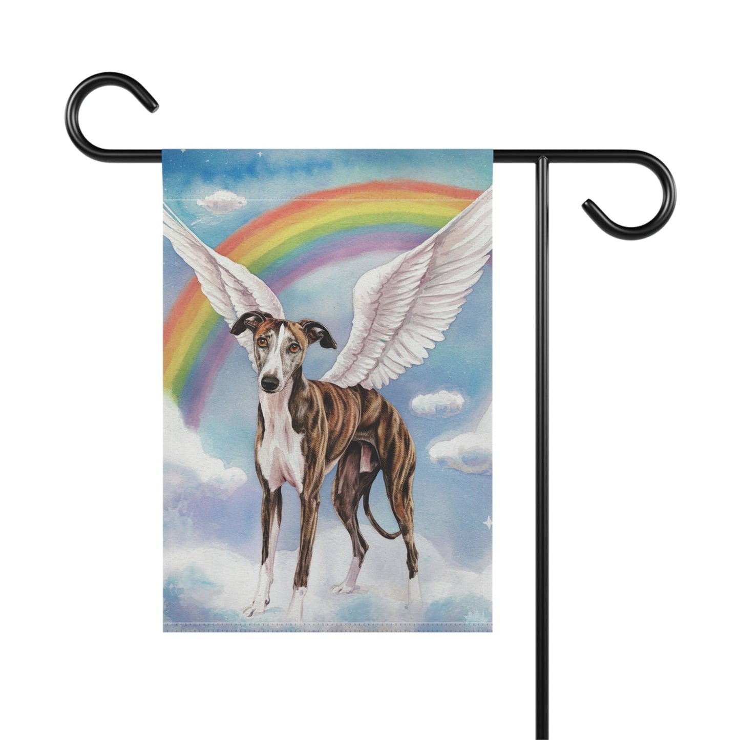 Printify Home Decor Rainbow Bridge Brindle Greyhound, Loss of Pet Garden Flag, Yard Spring Decor, Grieving Dog Memorial