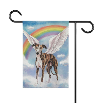 Printify Home Decor Rainbow Bridge Brindle Greyhound, Loss of Pet Garden Flag, Yard Spring Decor, Grieving Dog Memorial