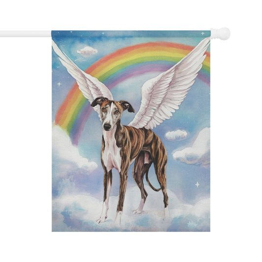 Printify Home Decor 24.5'' × 32'' Rainbow Bridge Brindle Greyhound, Loss of Pet Garden Flag, Yard Spring Decor, Grieving Dog Memorial