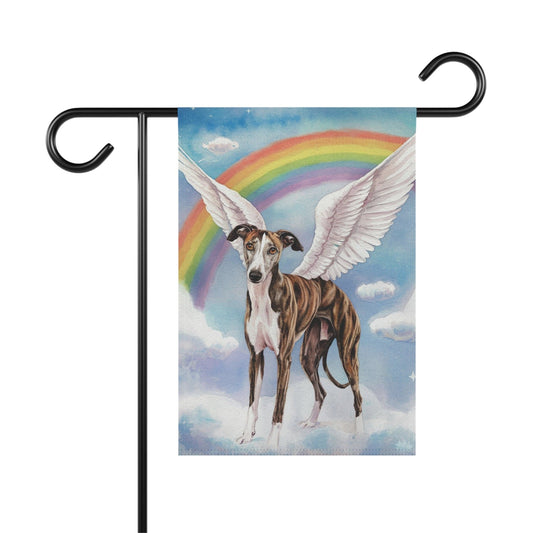 Printify Home Decor 12'' × 18'' Rainbow Bridge Brindle Greyhound, Loss of Pet Garden Flag, Yard Spring Decor, Grieving Dog Memorial