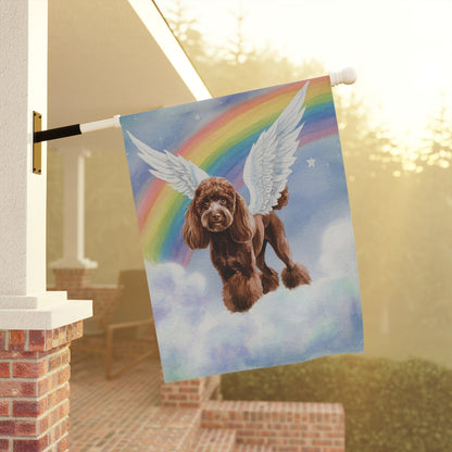 Printify Home Decor Rainbow Bridge Brown Poodle, Loss of Pet Garden Flag, Yard Spring Decor, Grieving Gardener Gift