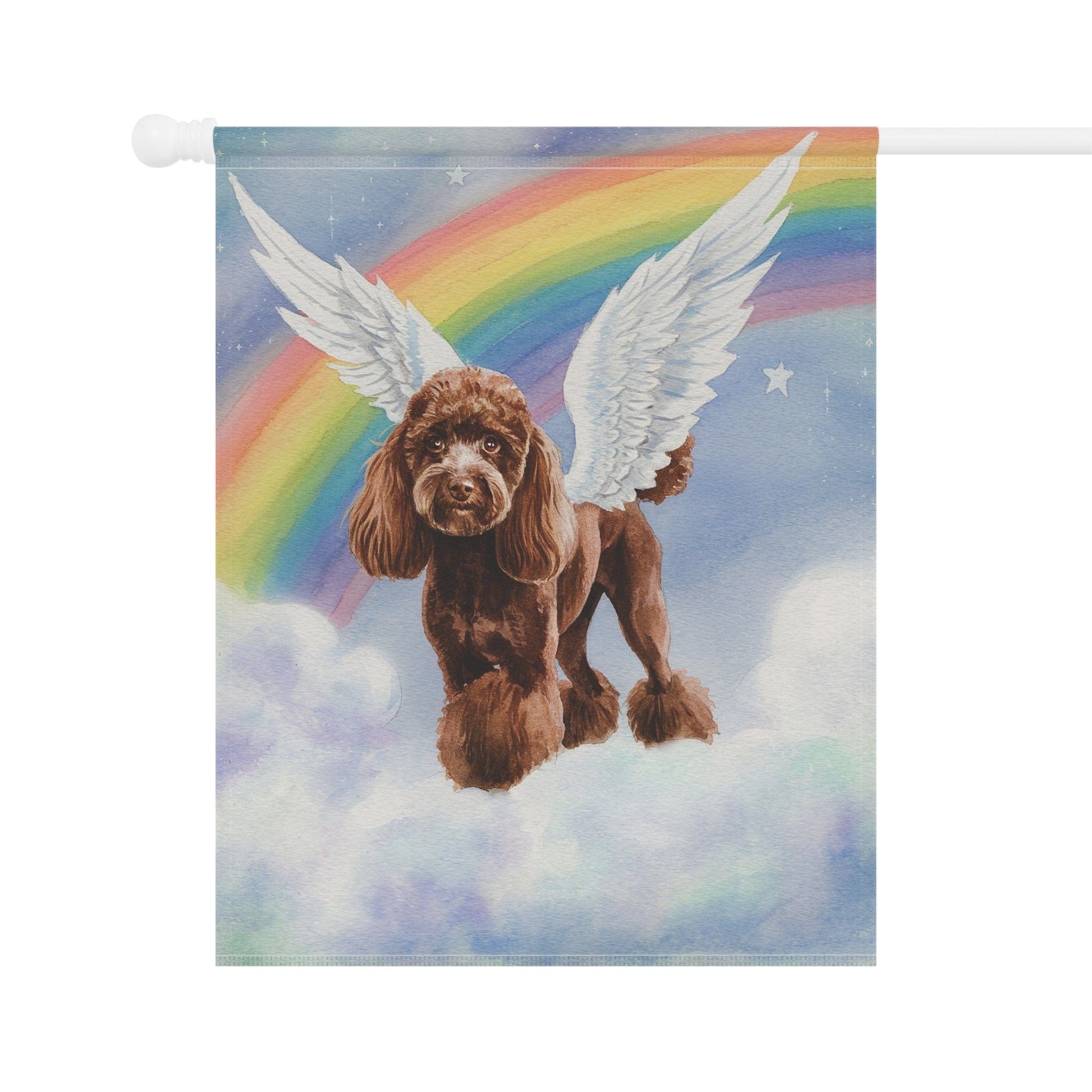 Printify Home Decor Rainbow Bridge Brown Poodle, Loss of Pet Garden Flag, Yard Spring Decor, Grieving Gardener Gift