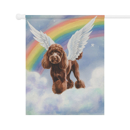 Printify Home Decor Rainbow Bridge Brown Poodle, Loss of Pet Garden Flag, Yard Spring Decor, Grieving Gardener Gift