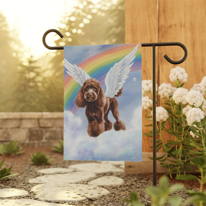 Printify Home Decor Rainbow Bridge Brown Poodle, Loss of Pet Garden Flag, Yard Spring Decor, Grieving Gardener Gift