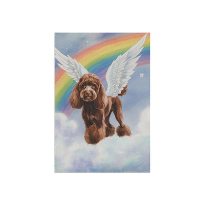 Printify Home Decor Rainbow Bridge Brown Poodle, Loss of Pet Garden Flag, Yard Spring Decor, Grieving Gardener Gift