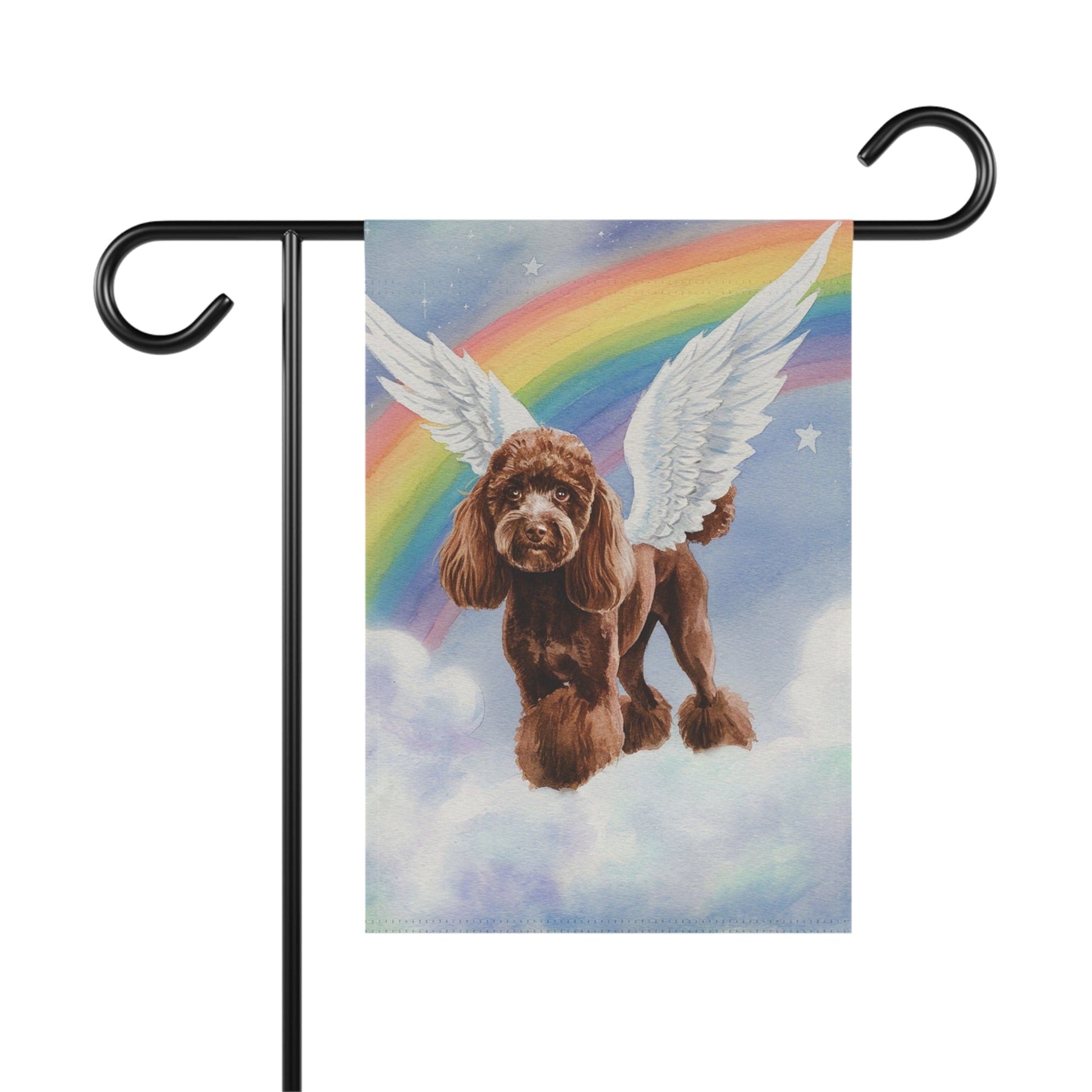Printify Home Decor 12'' × 18'' Rainbow Bridge Brown Poodle, Loss of Pet Garden Flag, Yard Spring Decor, Grieving Gardener Gift