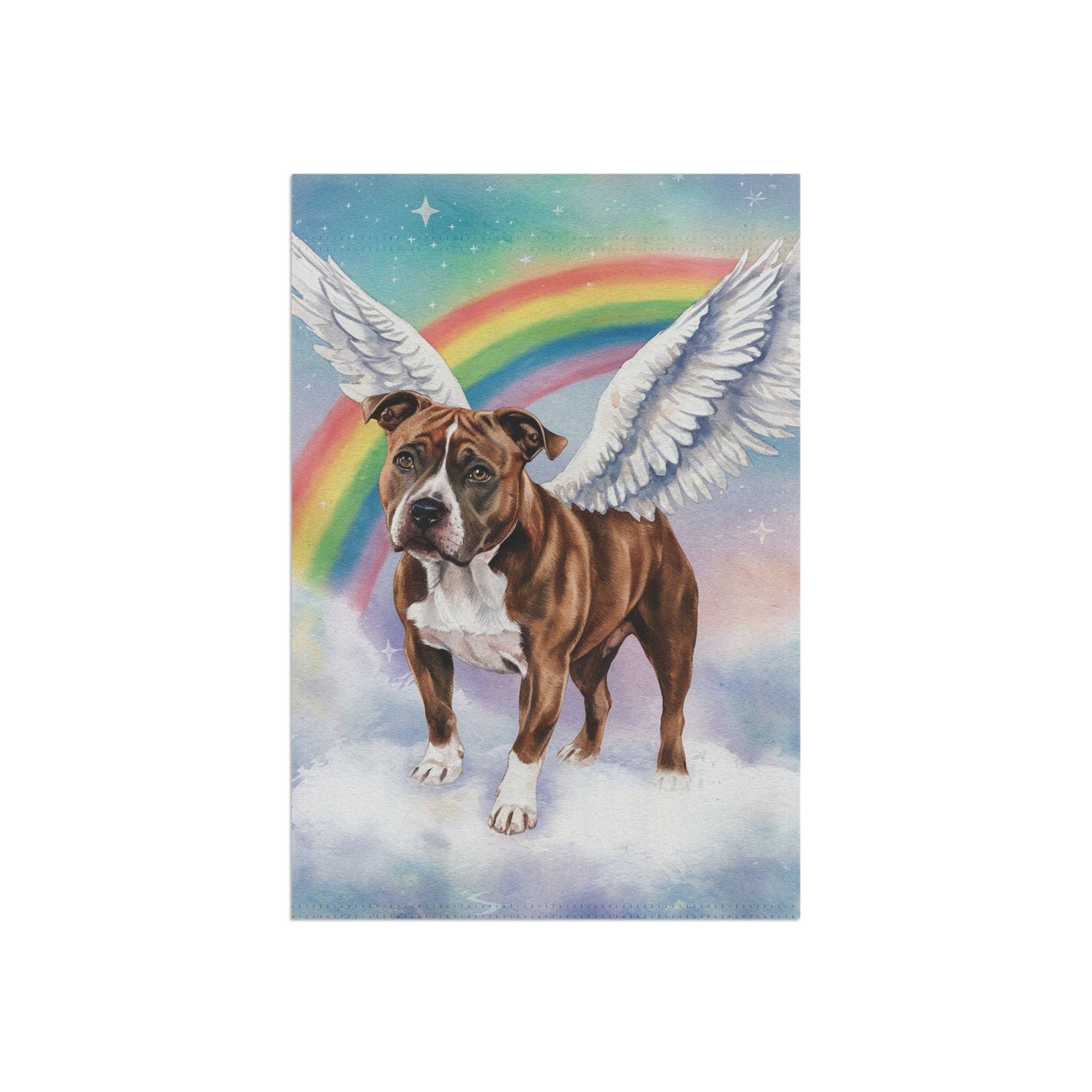 Printify Home Decor Rainbow Bridge Brown Staffordshire Bull Terrier Garden Flag, Angel Dog Portrait, Front Yard Decor, Grieving Pet Loss