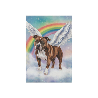 Printify Home Decor Rainbow Bridge Brown Staffordshire Bull Terrier Garden Flag, Angel Dog Portrait, Front Yard Decor, Grieving Pet Loss