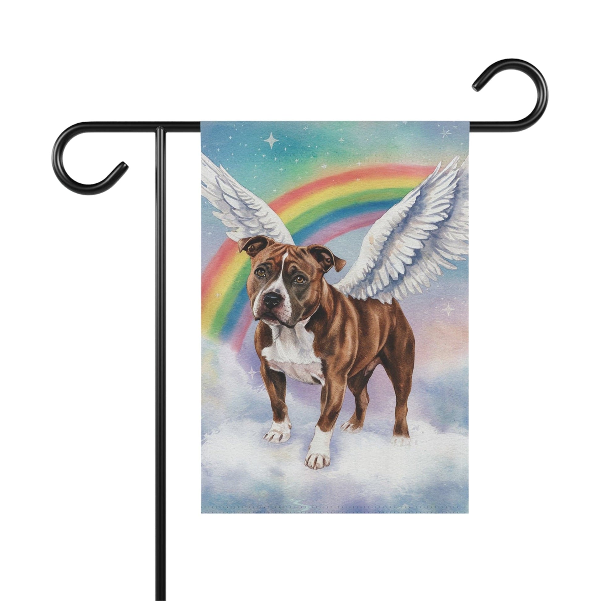 Printify Home Decor 12'' × 18'' Rainbow Bridge Brown Staffordshire Bull Terrier Garden Flag, Angel Dog Portrait, Front Yard Decor, Grieving Pet Loss