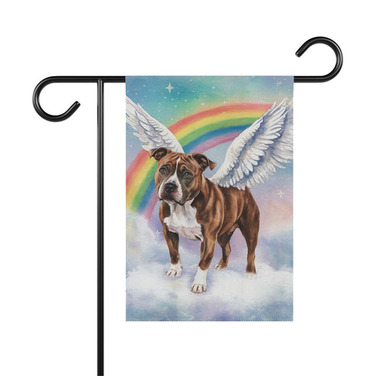 Printify Home Decor 12'' × 18'' Rainbow Bridge Brown Staffordshire Bull Terrier Garden Flag, Angel Dog Portrait, Front Yard Decor, Grieving Pet Loss