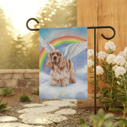 Printify Home Decor Rainbow Bridge Buff Cocker Spaniel, Loss of Pet Garden Flag, Yard Spring Decor, Grieving Gardener Dog Memorial