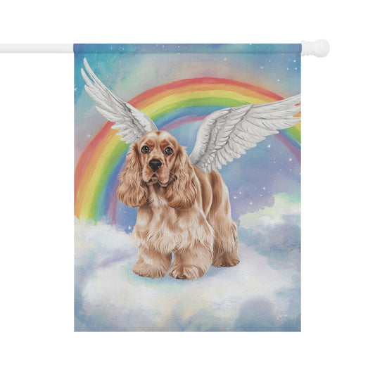 Printify Home Decor 24.5'' × 32'' Rainbow Bridge Buff Cocker Spaniel, Loss of Pet Garden Flag, Yard Spring Decor, Grieving Gardener Dog Memorial