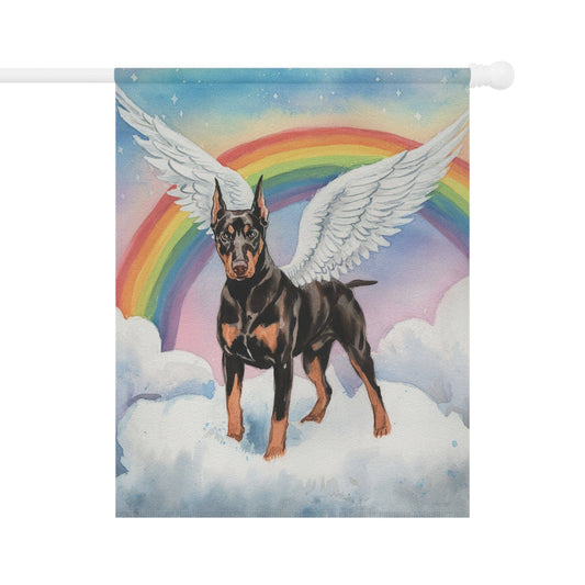 Printify Home Decor 24.5'' × 32'' Rainbow Bridge Doberman Pinscher, Loss of Pet Garden Flag, Yard Spring Decor, Grieving Memorial