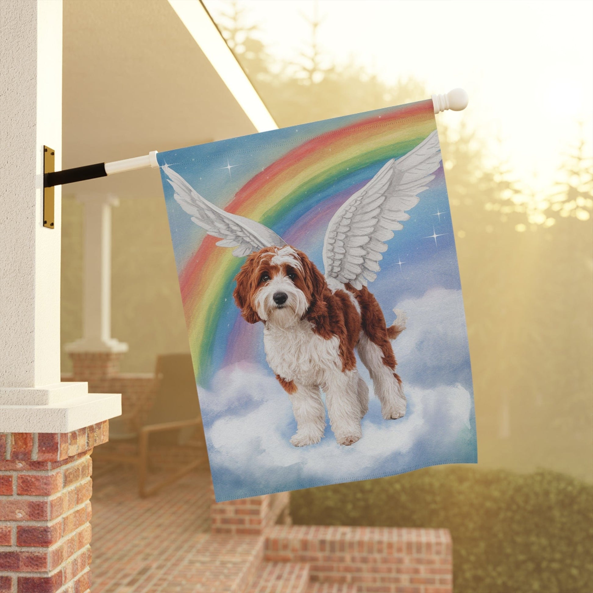 Printify Home Decor Rainbow Bridge Doodle Parti, Loss of Pet Garden Flag, Yard Spring Decor, Grieving Gardener Gift, Dog Memorial